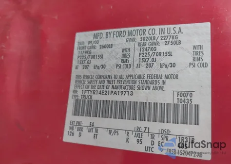 2001 Ford Ranger Edge/Xlt from USA, damaged, VIN 1FTYR14E21PA19713